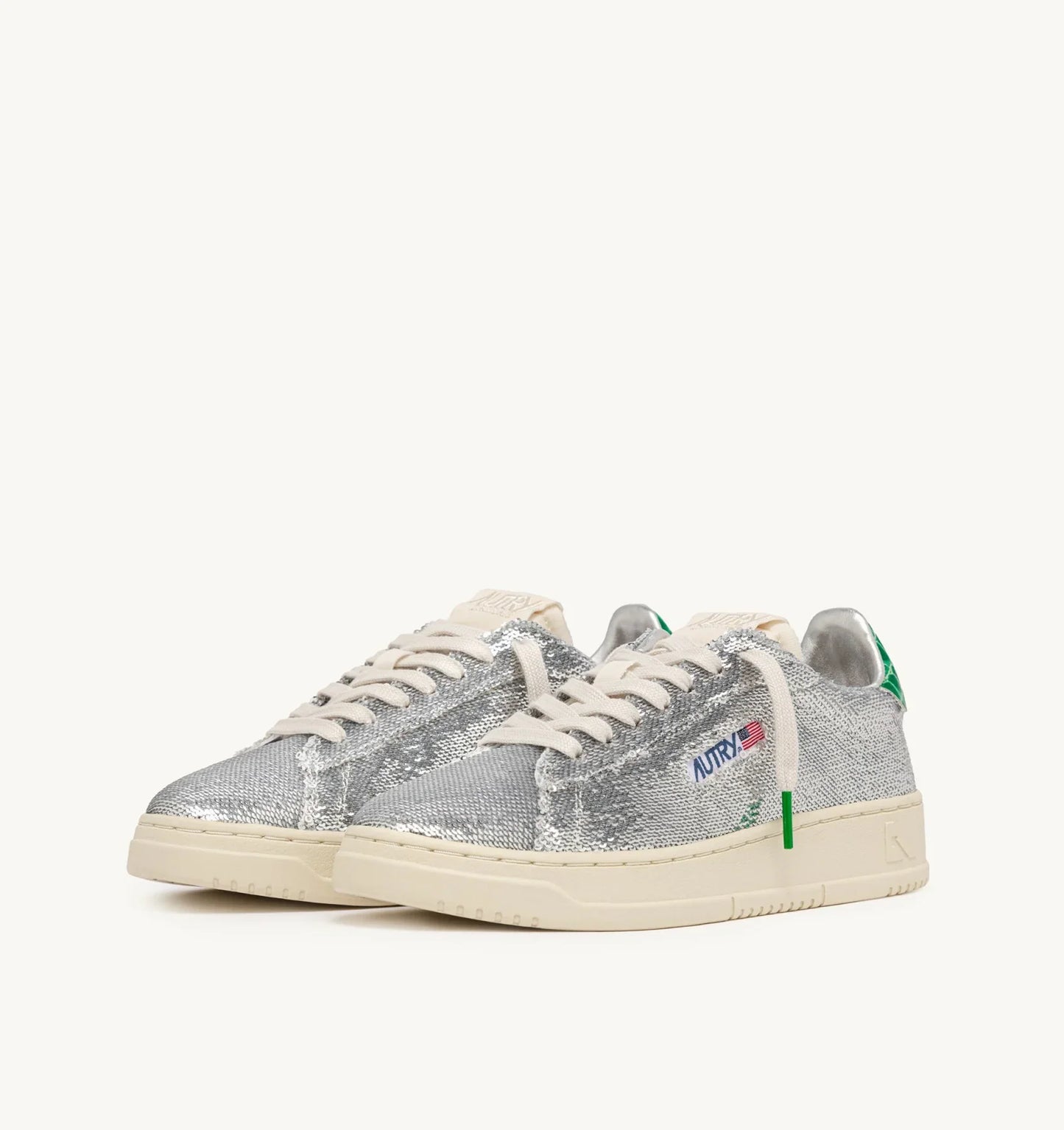 Dallas Low 'Sparkling' Sneakrers In Silver And Green Sequins
