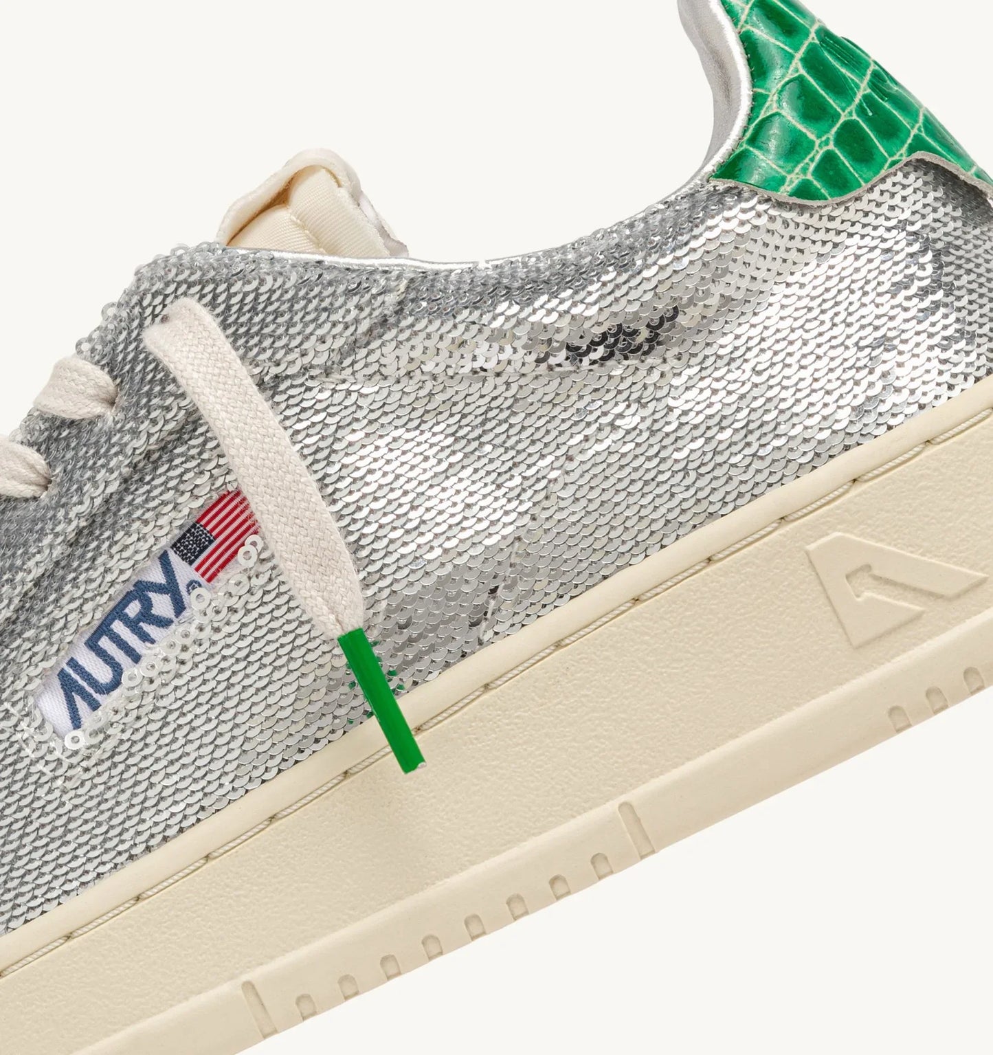 Dallas Low 'Sparkling' Sneakrers In Silver And Green Sequins